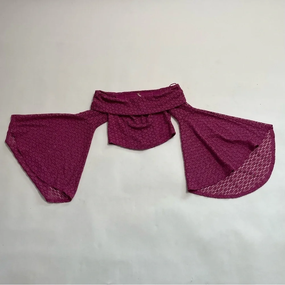 NWT FREE PEOPLE lace crop top with bell sleeves